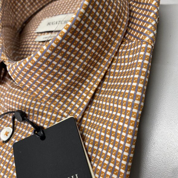 Bugatchi Men’s James Mini Check OohCotton Button-Up Shirt Size S Jaffa Orange - Picture 7 of 12